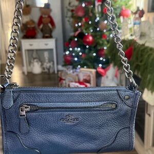 Coach Blue Leather Wristlet with Chain